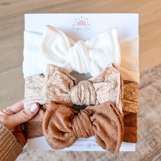 Honey Vintage Floral | Neutral Baby Bow Bundle