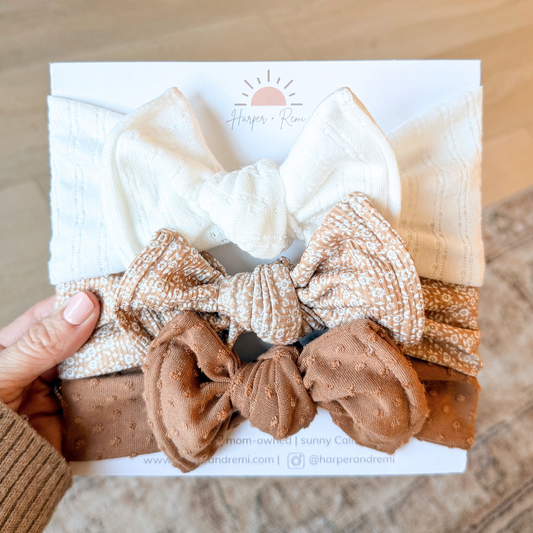 Honey Vintage Floral | Neutral Baby Bow Bundle