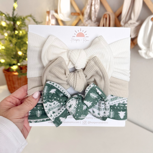 Holiday Classics | Waffle Baby Bow Bundle (Festive + Everyday Neutrals)