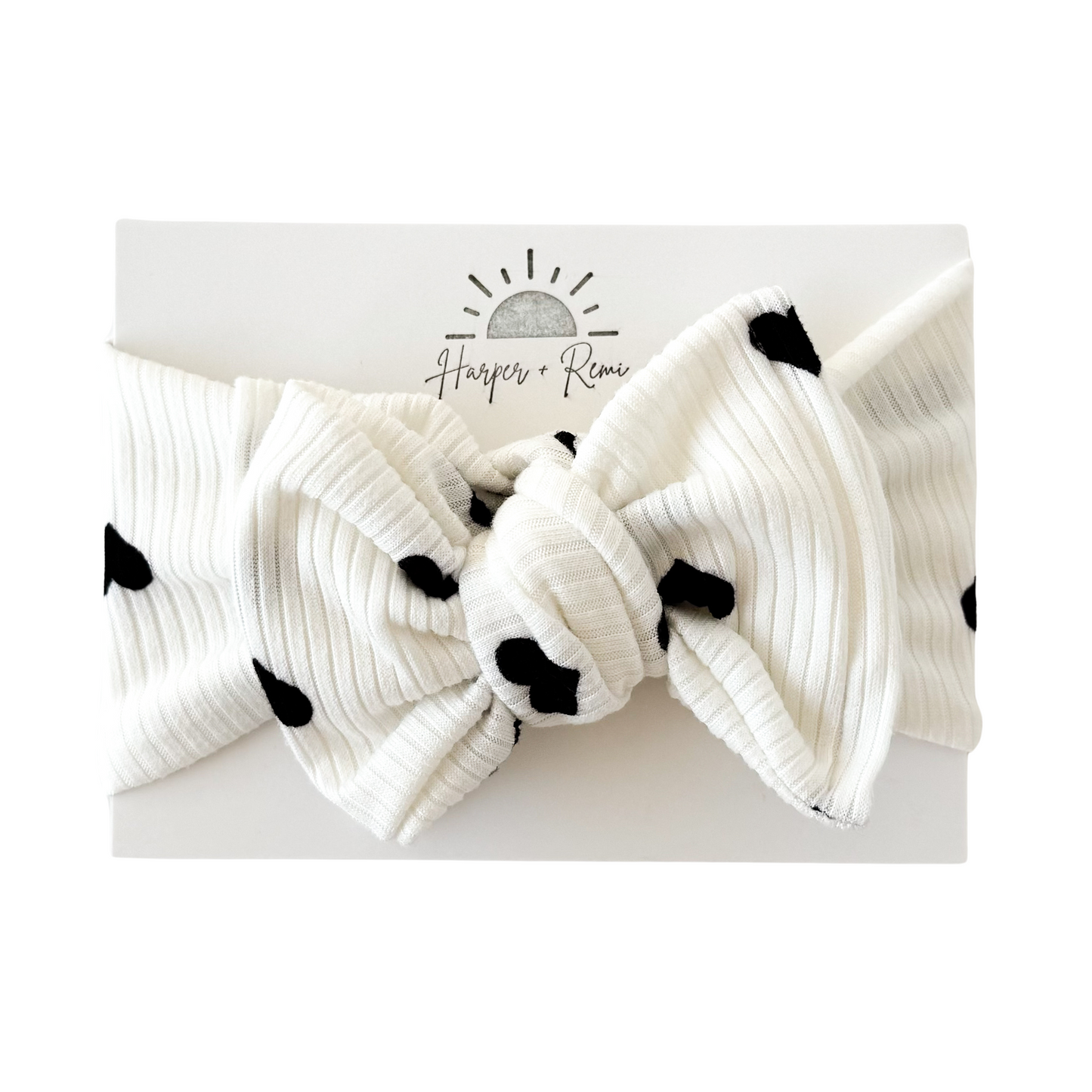 White & Black Hearts | Ribbed Oversized Bow